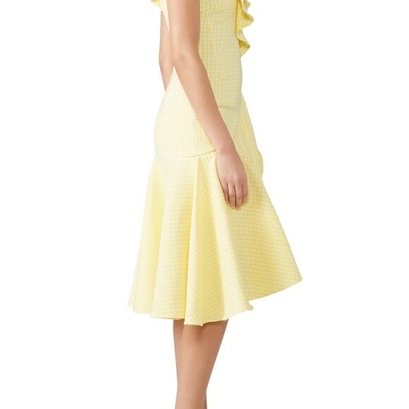 Simkhai Gingham Ruffle V-Neck Yellow Size 10R - Picture 3 of 12